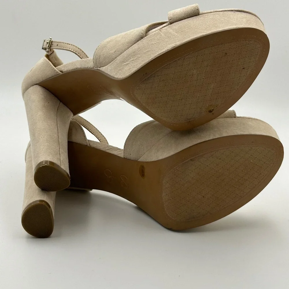 Jessica Simpson Irbella Sandals Womens 8.5 Beige Platform Block Heel‎ Glam